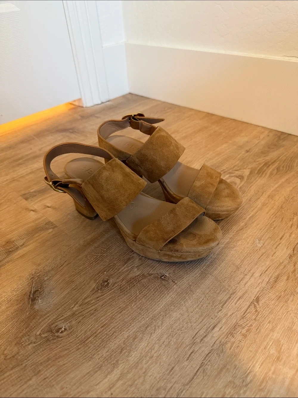 AEROSOLES Suede Platform Block Heel Sandals - Brown